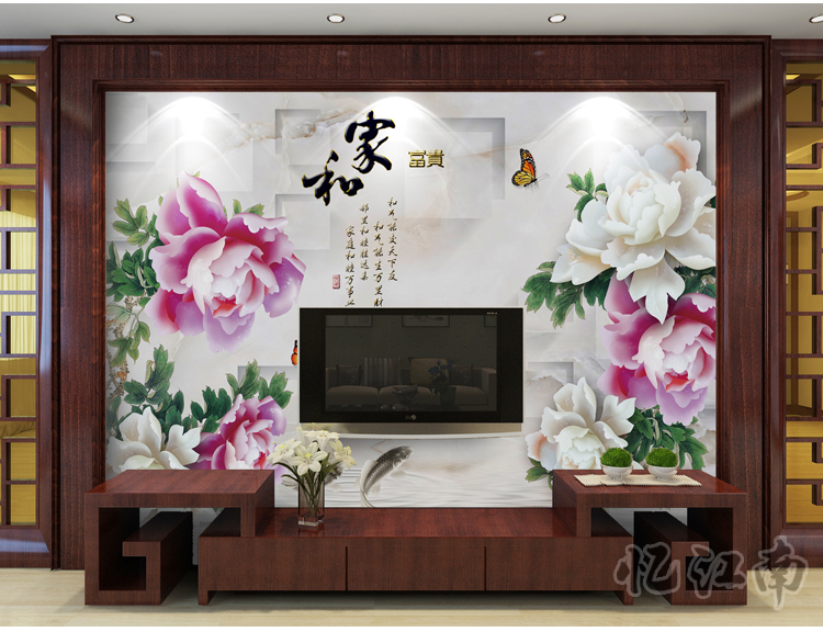 tivi 3D tự dính bức tranh tường ngọc bích chạm khắc hoa mẫu đơn hoa nhà và phòng khách phong phú sofa TV nền dán tường - TV màn hình tivi samsung