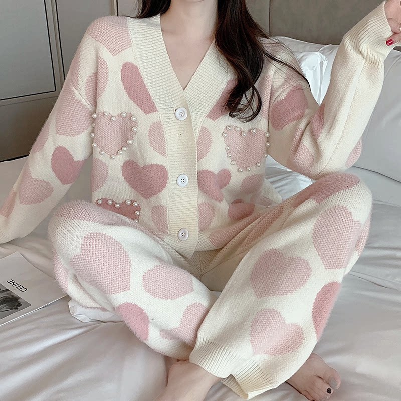 Coral Suede Pajamas Woman Autumn winter 2021 nets Red bursting with sweet and beautiful Home Gush Thickened Warm Plush Two Sets