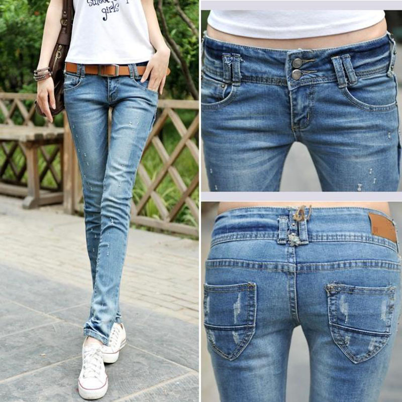 2025 Spring Korean Style New Low-Waist Jeans Women's Long Pants Slim Fit Pencil Pants Trendy