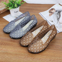 Shunhang new crystal plastic garden womens mesh shoes indoor and outdoor flat hole breathable middle heel sandals