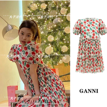 GANNI jennie Jinni French rose floral pleated skirt bubble sleeve dress doll shirt