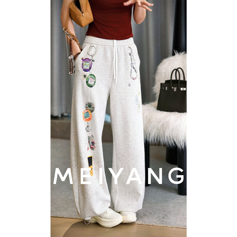 Meiyang Arcade Casual Pants Cloud Cotton Blend Textured Gray Curved Pants【Large 60】-Thursday
