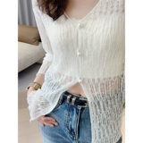 美洋 Мейян Глазированная кардиганская пустота, туманная романтическая лень, расслабление v -neck long -sleeved свитер