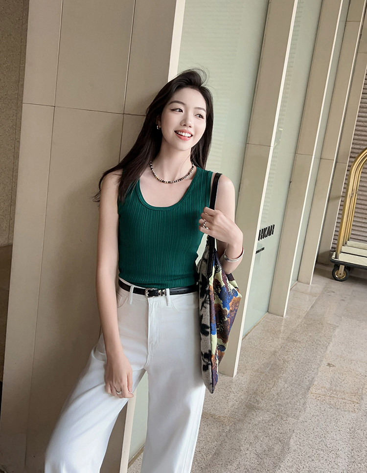 Топы/майки 美洋meiyang【现货】云柔针织背心 天丝棉坑条弹力修身上衣-周二 Beautiful Ocean
