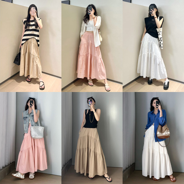 MEIYANG Black Forest Sunscreen Skirt UPF50+ Anti-mosquito pleated stitching casual cake long skirt