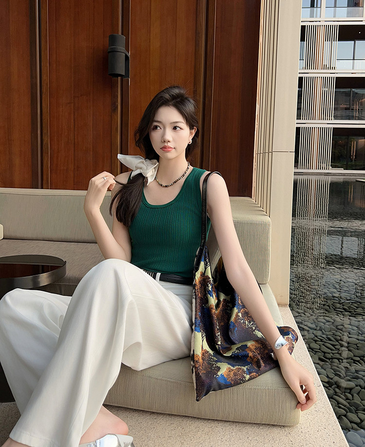 Топы/майки 美洋meiyang【现货】云柔针织背心 天丝棉坑条弹力修身上衣-周二 Beautiful Ocean