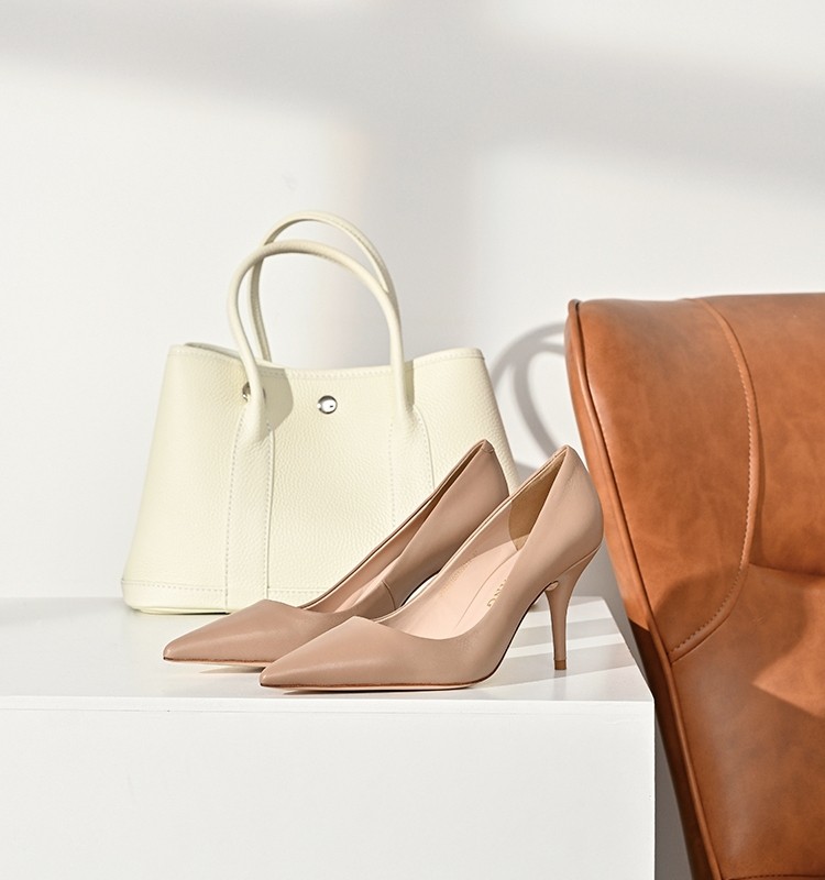 Meiyang MEIYANG (spot) such as flat life push nude leather elegant pointed toe 4-9cm high heels