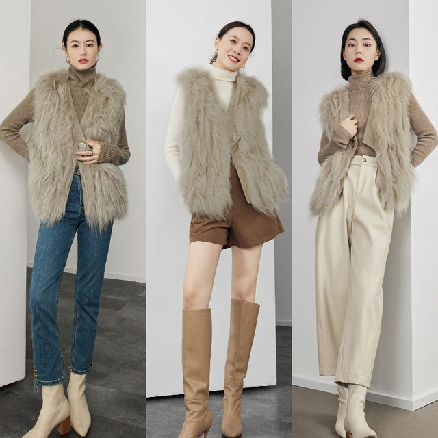 MEIYANG Bai Fumei fur vest sheepskin raccoon fur vest jacket