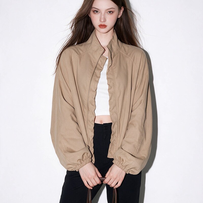 Relaxed Intellectual Style Camel-Colored Loose Zipper Jacket for Women 2026 New Autumn Design Short Trench Coat