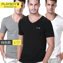 Playboy summer mens bottoming shirt Loose cotton t-shirt mens round neck short sleeve half sleeve trend brand body shirt