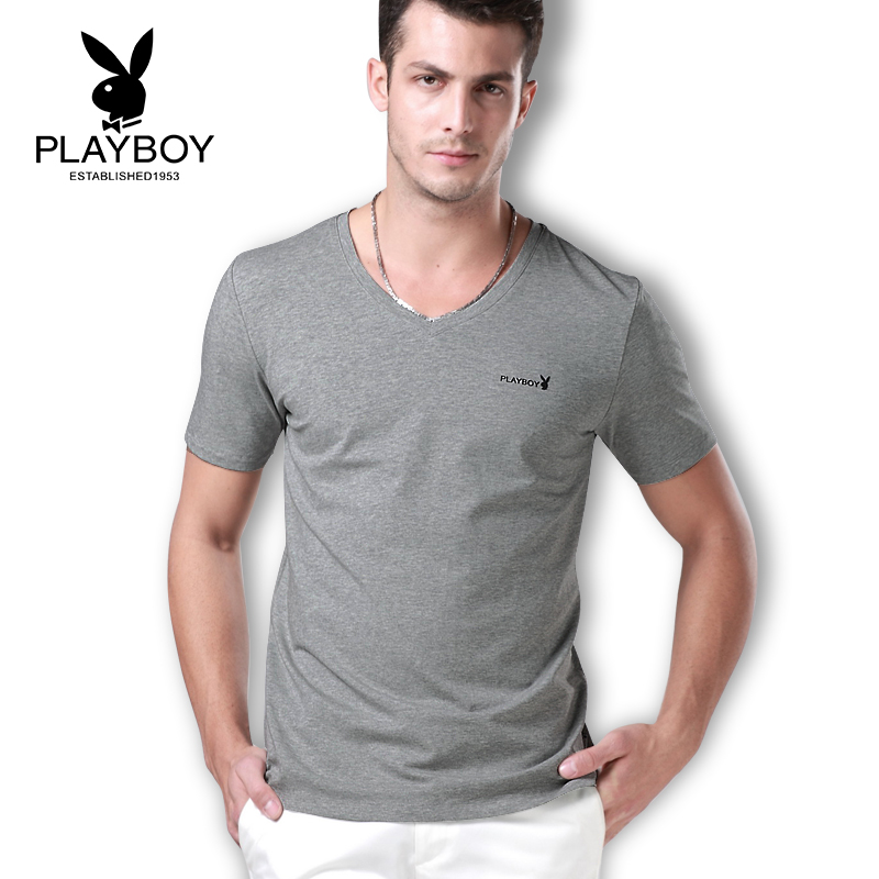 Playboy quần áo mens mùa hè cổ chữ V 2020 bông mới t-shirt vòng cổ xu hướng nửa tay áo ngắn tay phiên bản Hàn Quốc