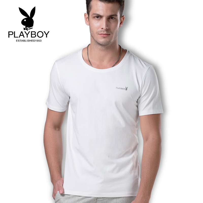 Playboy quần áo mens mùa hè cổ chữ V 2020 bông mới t-shirt vòng cổ xu hướng nửa tay áo ngắn tay phiên bản Hàn Quốc