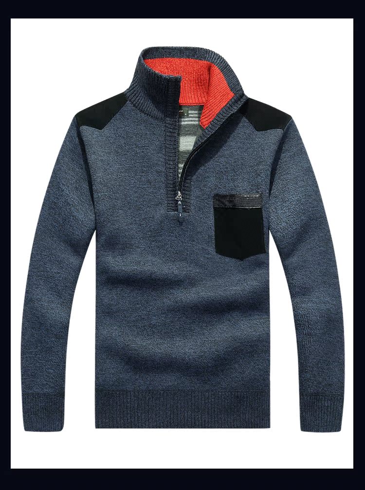 Áo len mùa thu và mùa đông áo len nam cổ áo nam và nhung dày nửa cổ áo dây kéo áo len cashmere ao khoac nam