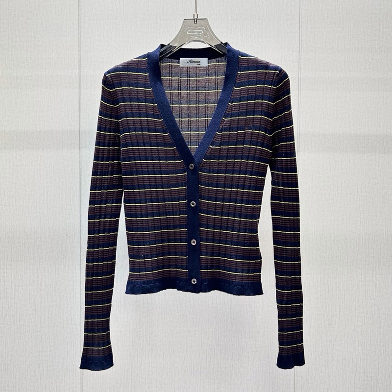 Original Design ~ Cashmere Fabric ~ Shenzhen Nanyou Autumn Vintage Color-Block Striped Knit Cardigan for Women Original Design ~ Cashmere Fabric ~ Shenzhen Nanyou Autumn Vintage Color-Block Striped Knit Cardigan for Women