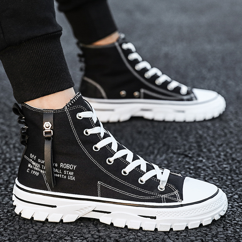 Summer canvas shoes 2022 new breathable Korean version trendy men's shoes high-top all-match casual sneakers black trendy shoes