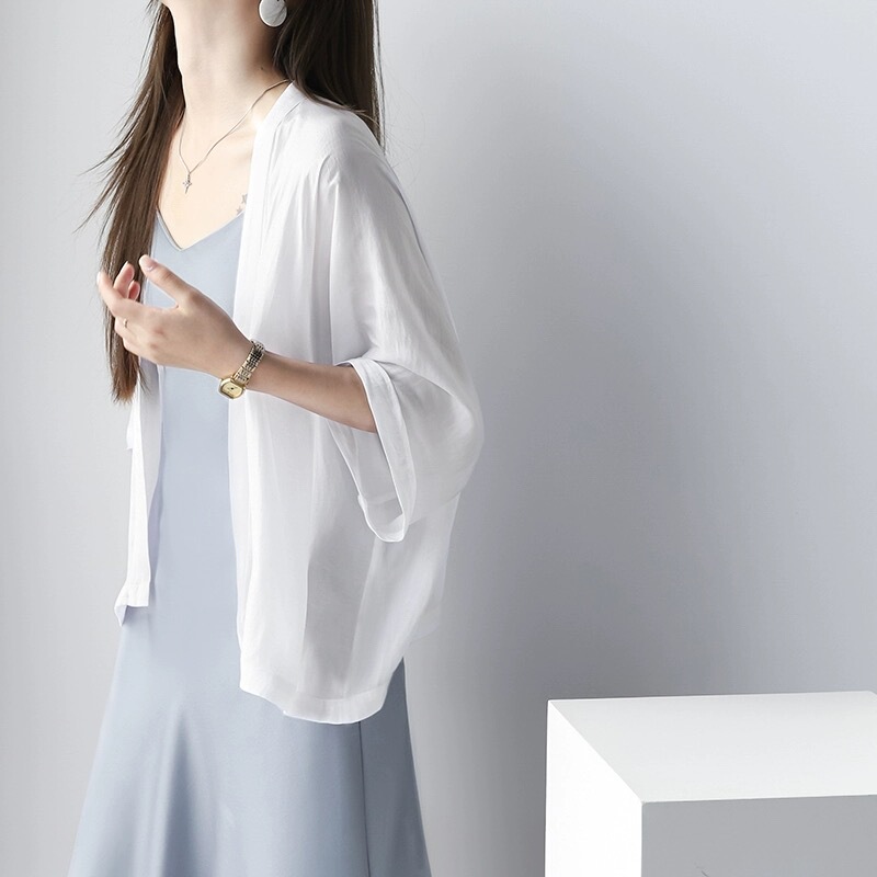 Lazy Style Shawl, Milk Silk Chiffon, Solid Color Outerwear, Silk Texture, Versatile, Ultra-Thin, Sun-Protective Cardigan for Women in Autumn