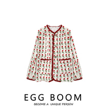 Rose Small Flowers Full Print Autumn Spring Retro Cute Loose Soft Glutinous Lamb Fleece Jacket Woman Short