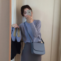 2021 Winter new Korean loose haze blue knit sweater high waist skirt temperament set women