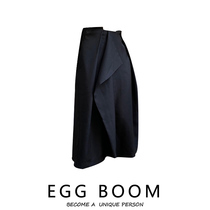 Irregular Splicing Design Subsection Black Straight Drum Half Skirt 2022 Spring Autumn Spring Advanced Sensation Half Body Skirt Woman half-cut dress