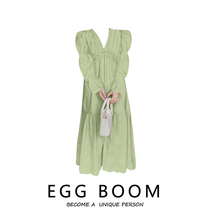 Fan-style long sleeve one-piece dress female spring style Temperament Waist V Collar Hollowed-out Skirt Loose long dress 2022 Pop