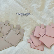 Korean style ins Cream color solid color portable stainless steel soft surface leather makeup mirror HD makeup mirror mini mirror