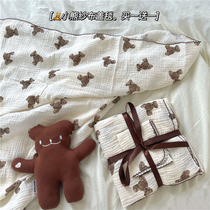 Korea ins Bear cotton gauze blanket Soft infant adult spring and Summer thin quilt Baby nap blanket
