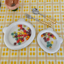 Hanfeng ins cute simple chubby bear ceramic plate breakfast plate dessert salad fruit plate household dish