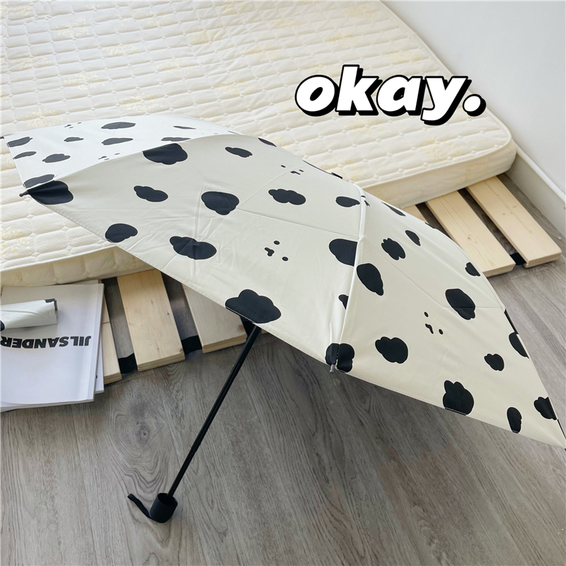 Korea ins wind small fresh cow pattern sunscreen umbrella Anti-UV vinyl parasol folding portable sun umbrella