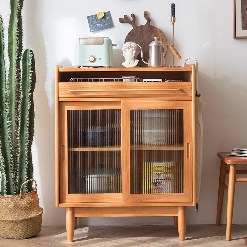 Nordic Solid Wood Dining Side Cabinet Small Family Type Tea Water Cabinet Narrow Type Day Style Containing Cabinet Minima Modern Living Room Locker-Taobao