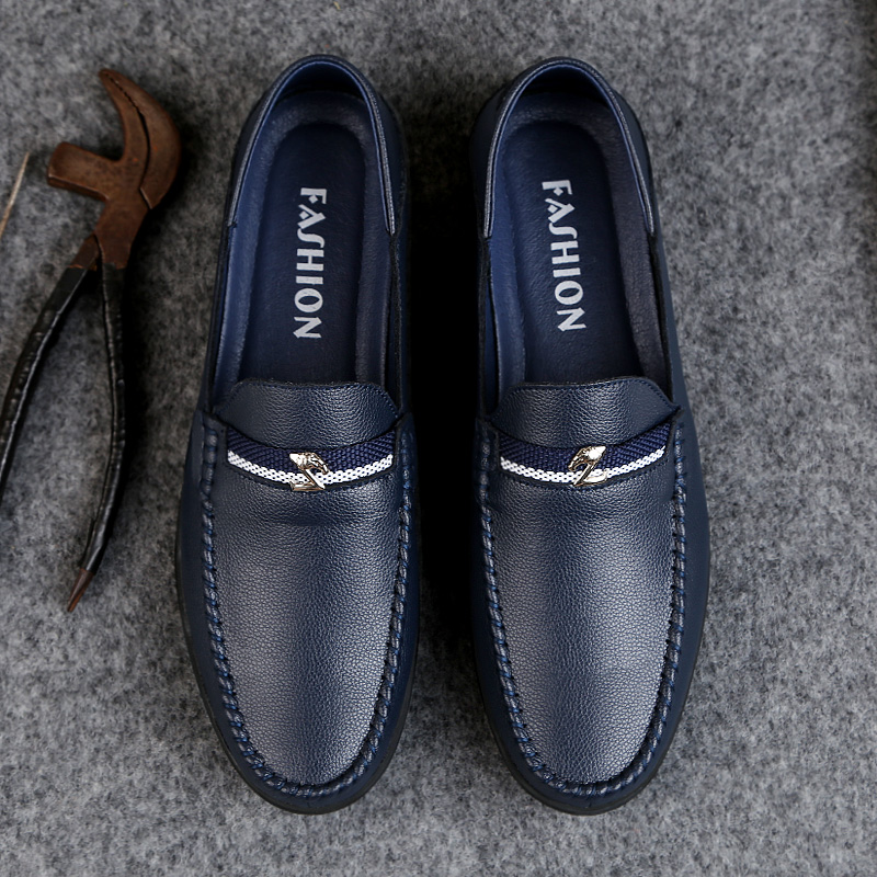 2022 Summer Bean shoes Men's Korean version Leisure genuine leather breathable slob shoes One foot pedal Soft bottom Inron 100 hitch