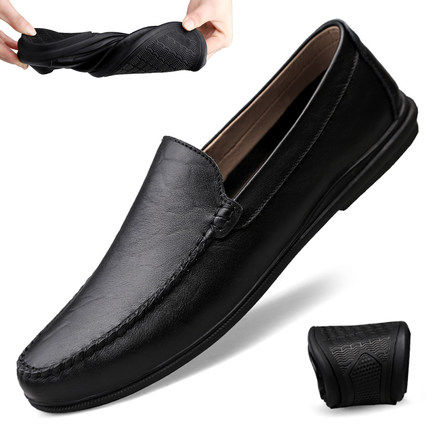 European station Summer men's shoes Han version breathable casual leather shoes genuine leather 100 hitch bean shoes Soft bottom soft leather Lazy Crowd Shoes