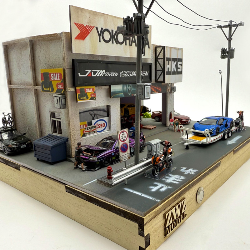 ZWZ造物者模型1：64日式汽车改装场，还原日式街景的极致享受🚗💨-场景