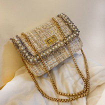 La mode leather ins bag womens woolen High sense niche foreign style shoulder bag small fragrant wind chain mobile phone bag