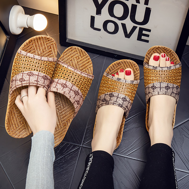 Rattan Slippers for Women, Summer Indoor Home Sweat-Absorbent Non-Slip All-Season Household Wooden Floor Straw Mat Slippers for Men