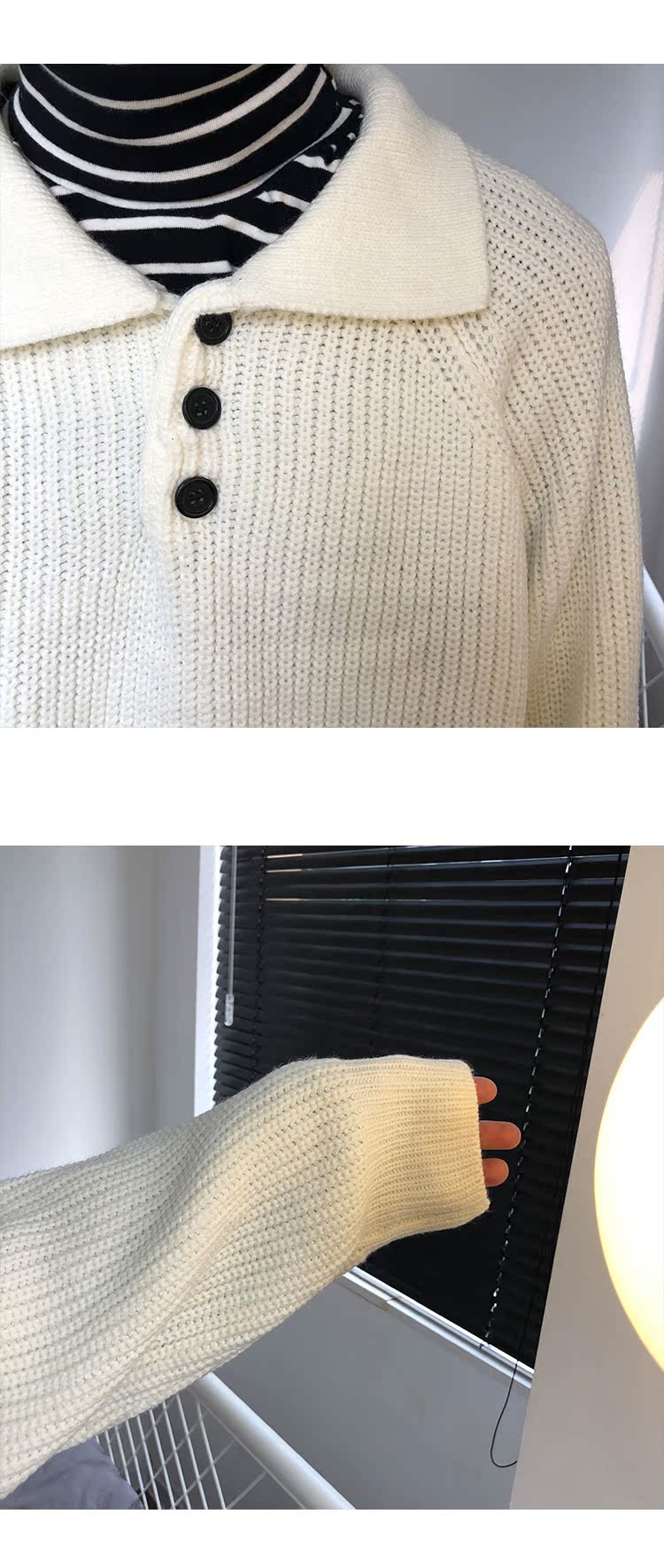 INS siêu lửa áo len ve áo hương vị Hồng Kông CHIC retro phiên bản Hàn Quốc của xu hướng những người yêu thích với áo dệt kim màu rắn áo sơ mi POLO nam áo len nam