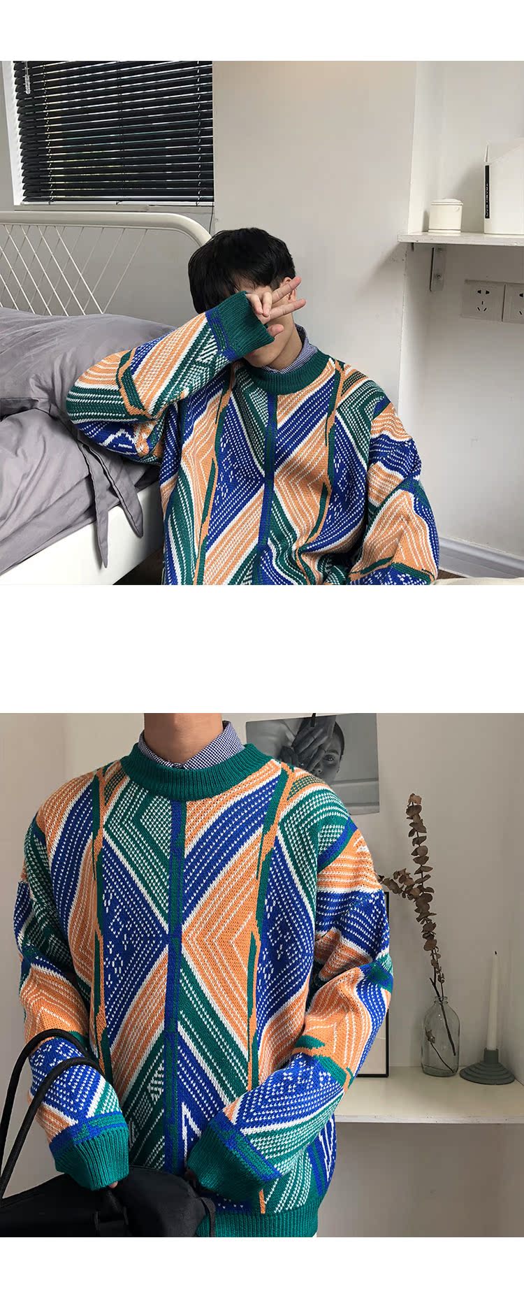 Áo len nam và nữ Hồng Kông hương vị áo len retro CHIC kẻ sọc phiên bản Hàn Quốc của xu hướng những người yêu thích INS ngọn lửa cardigan nam
