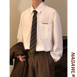 NAGAWL2025秋美式复古宽松学院风青少年百搭内搭长袖衬衫上衣男潮