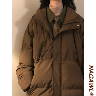 NAGAWL2025冬季美式复古面包服纯色立领加厚棉衣棉服情侣外套男女