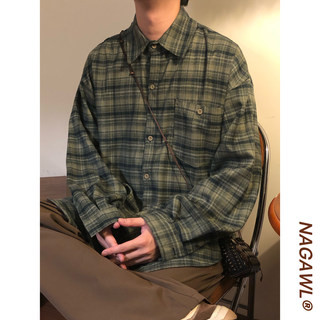 Nagawl autumn japanese retro loose college style pattern casual versatile layered long-sleeved shirt top for men and women