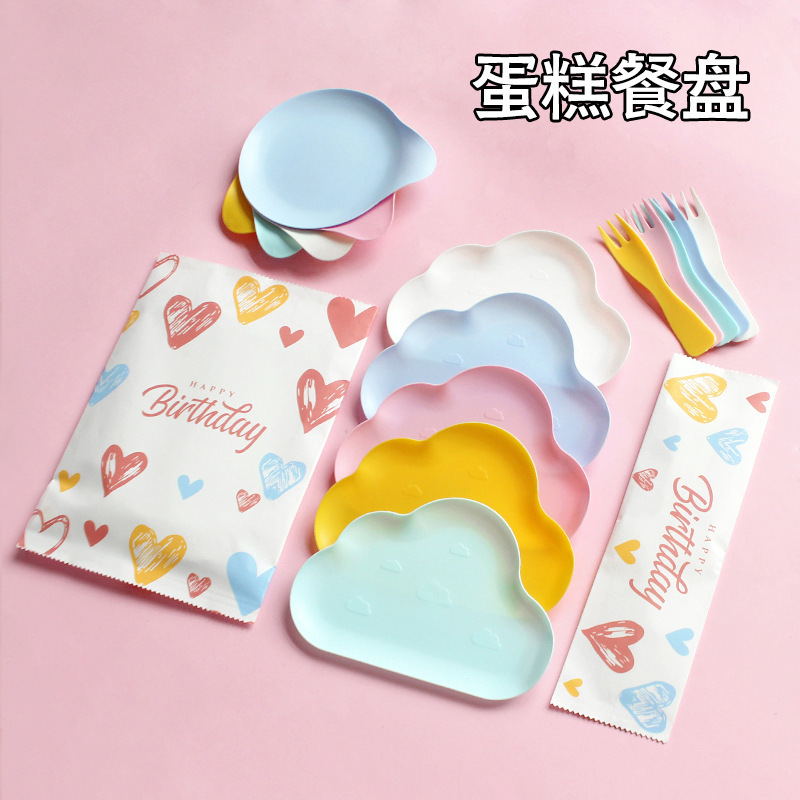 Free Shipping Cake Plate Birthday Party Tableware Set Knife and Fork Plate Set Disposable Plastic Plate and Fork