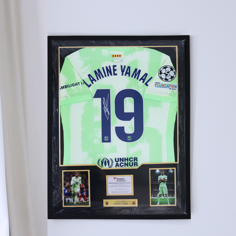 【Includes Jersey】Barcelona Away Yamar Jersey with Signature and Autograph Framed Photo Frame Football Merchandise Gift for Men