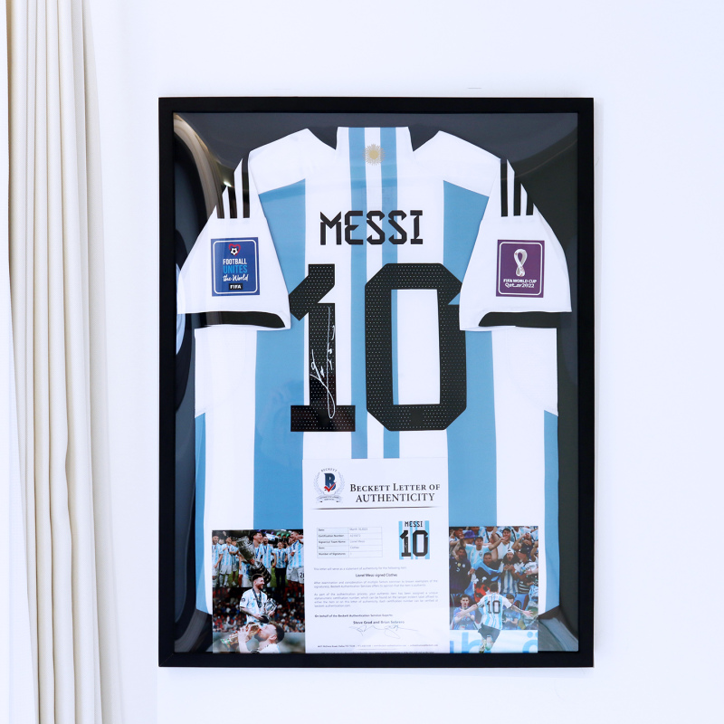 [Includes Jersey] Champion Argentina Messi Messi Signed Jersey with Autograph Framed in a Photo Frame, Gift for Boys