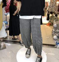 Summer new elastic waist Plaid toe casual pants women slim sweatpants Harlan radish pants 1993