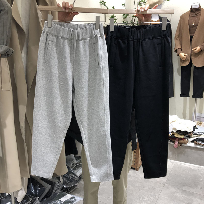 MIC autumn new elastic waist straight small feet thin plus velvet casual pants sweatpants women's all-match sports pants 6179