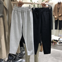 MIC Autumn New elastic waist straight tube small feet thin plus velvet casual pants womens wild sports pants 6179