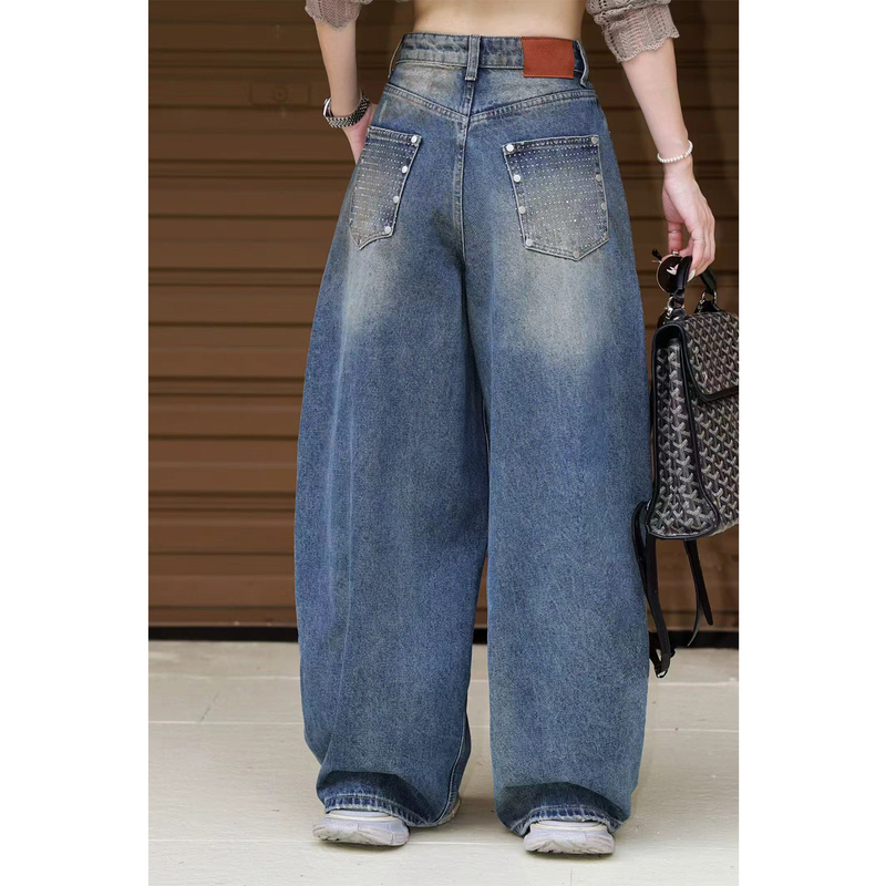 European Style Rhinestone Wide-Leg Jeans for Women, Autumn and Winter New High-Waisted Slimming Scimitar Pants, Niche Design Long Pants European Style Rhinestone Wide-Leg Jeans for Women, Autumn and Winter New High-Waisted Slimming Scimitar Pants, Niche Design Long Pants