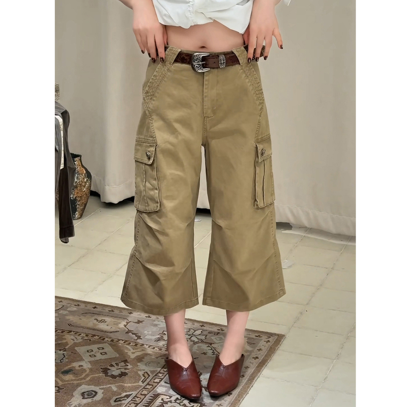 European Style Workwear Multi-Pocket Cropped Pants for Women, New Autumn and Winter High-Waisted Straight-Leg Slimming Casual Pants with Belt European Style Workwear Multi-Pocket Cropped Pants for Women, New Autumn and Winter High-Waisted Straight-Leg Slimming Casual Pants with Belt