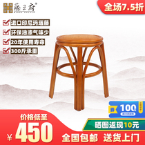 Small bench home wooden tea table side bench rattan low bench high summer light luxury round stool lazy stool round stool