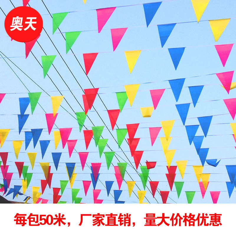 Road Cone Barricade Triangle Flag String Flags Small Color Flag Opening Triangle Color Banner Opening Site Color Bar Warning Flags Flags