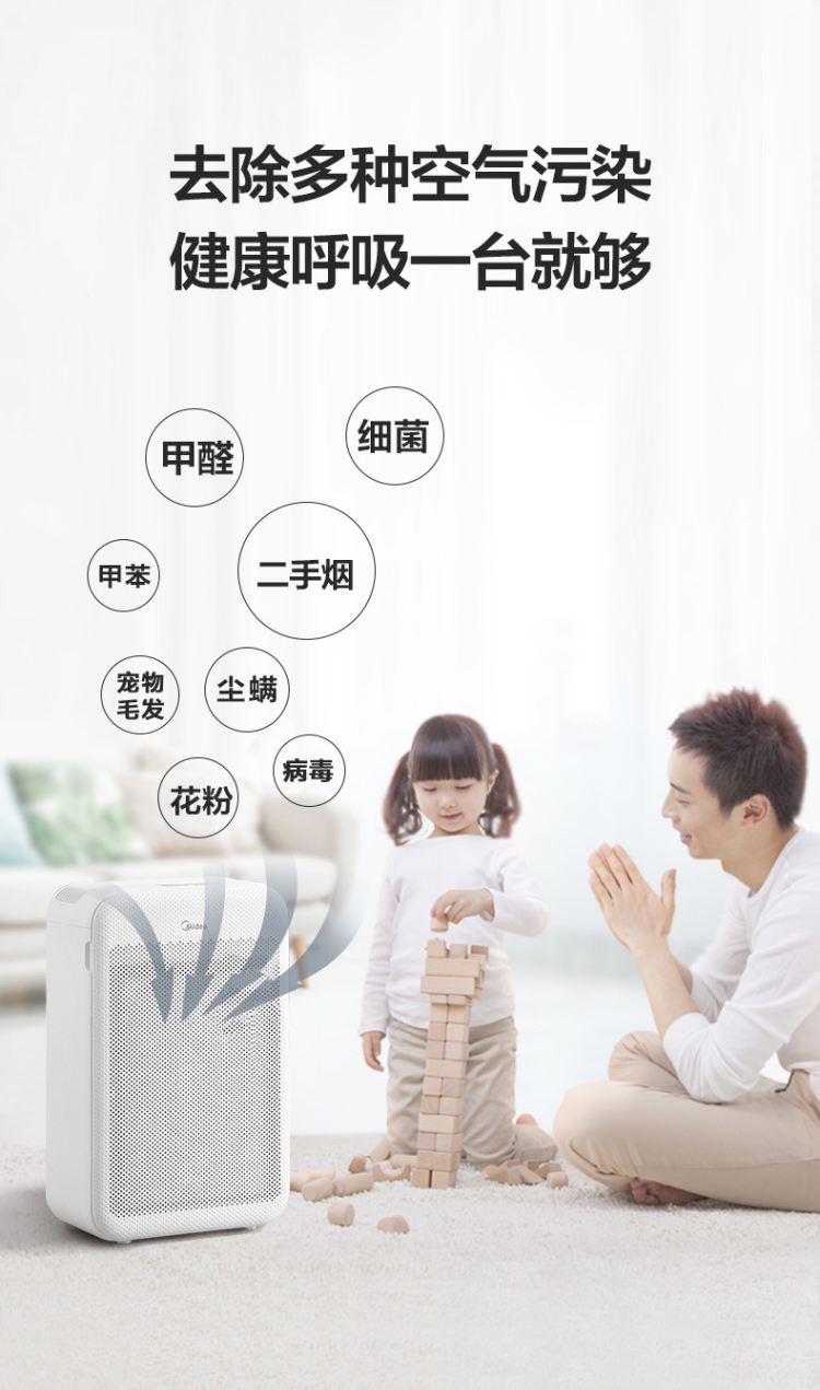 美的 无线智联 除醛除病毒 空气净化器 5分钟净化12㎡ 图5